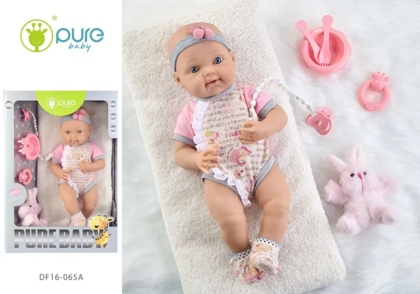 Păpușă vinil „Pure Baby” 40cm cu accesorii, roz DF16-065A