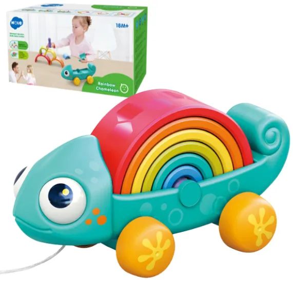 Jucărie de tras cu sfoară „Cameleonul curcubeu”