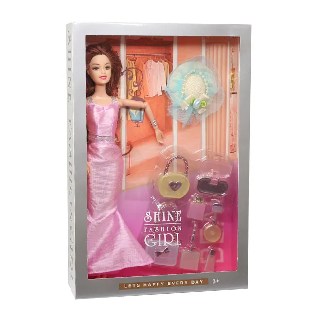 Păpușă în rochie de seară cu accesorii, roz deschis, cod 879991