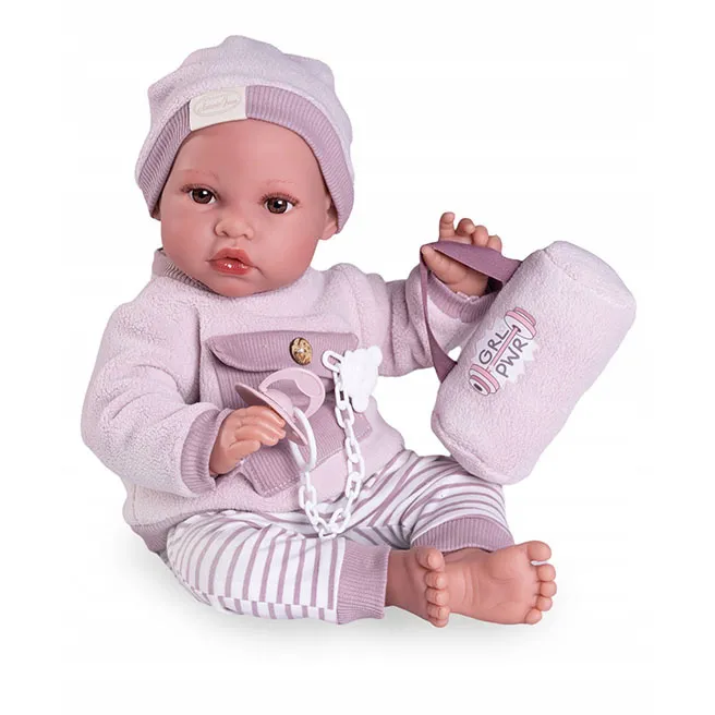 Păpușă-bebeluș Erika în costum roz, 42 cm, cod 1179D