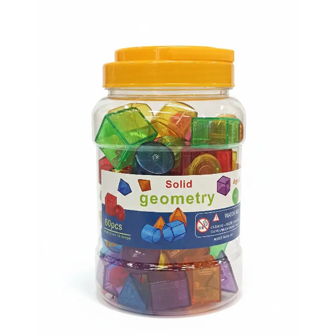 Set de 60 de blocuri geometrice transparente într-un borcan, cod 1224D