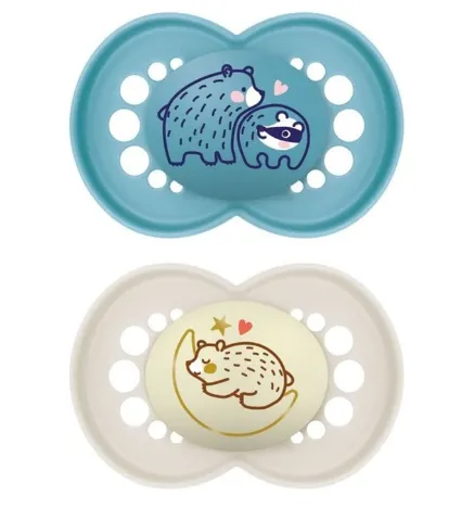 Suzeta ortodontica din silicon MAM Original Day and Night Planet Love Boy (16+ luni), 2 buc.