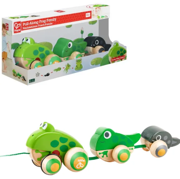Jucărie de tras cu șiret „Familia broscuțelor la plimbare”