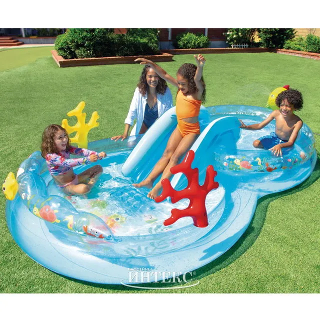 Centru de joc Sea Depths 310*193*71 cm, cu tobogan si fantana art. 56143