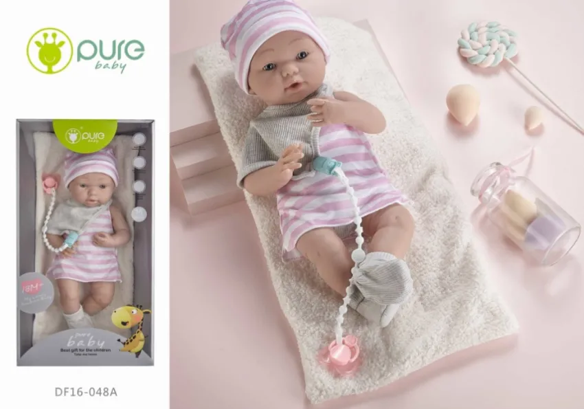 Păpușă din vinil „Pure Baby” 40cm cu suzetă, roz DF16-048A