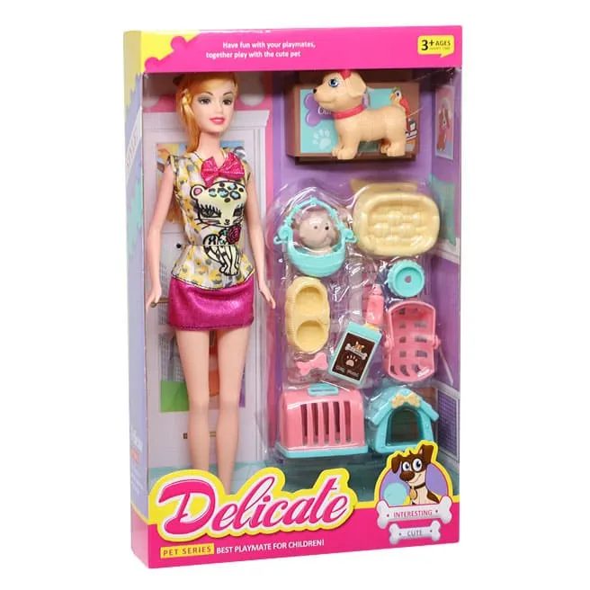 Păpușă cu câine și accesorii, 28 cm, blondă, cod 880290