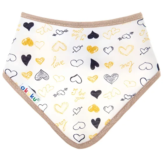 Baveta din bumbac Akuku Heart White&Beige