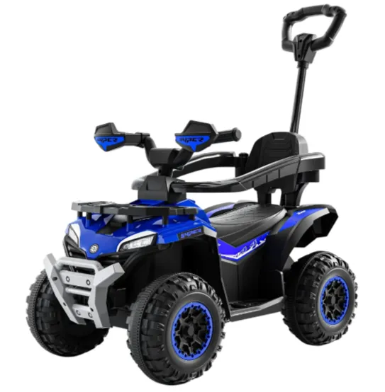 Tolocar ATV pentru copii cu mâner parental, muzică și lumini, design off-road, albastru (716923)