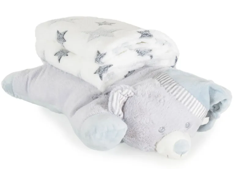 Păturică cu pernă Moni Sleepy Bear Grey, 90x75 cm