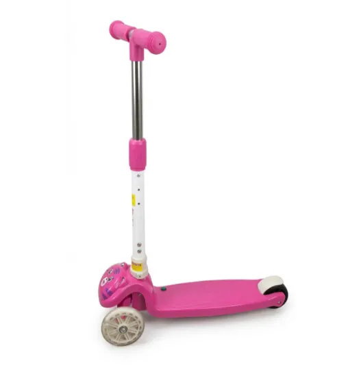 Trotinetă pentru copii cu 3 roți, pliabilă, cu roți luminoase, roz, cod 990125