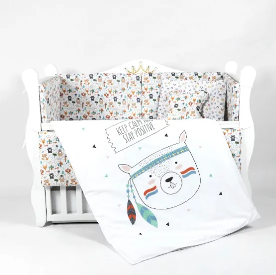 Lenjerie de pătuț PM Baby Forest Blue (8 piese), 120x60 cm