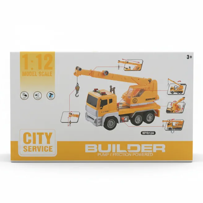 Camion-Macara cu inerție 1:12 (lumină) galben, cod 1834D Camion-Macara cu inerție 1:12 (lumină) galben, cod 1834D