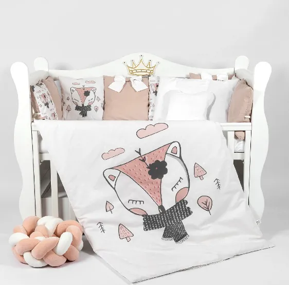 Lenjerie de pătuț PM Cosiță Vulpe (8 piese), 120x60 cm
