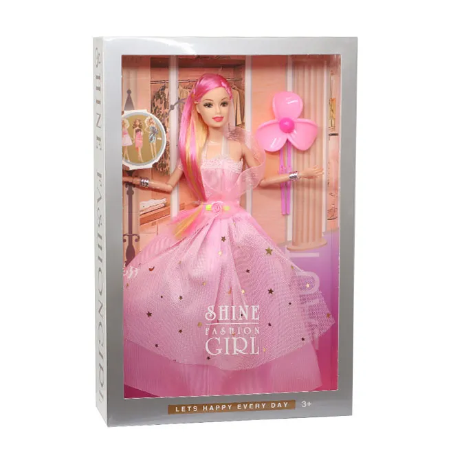 Păpușă în rochie roz cu dungi și accesorii, 29 cm, cod 844222