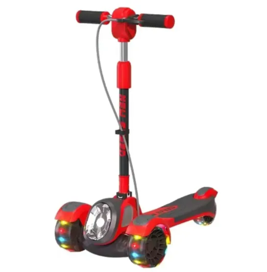 Trotinetă pentru copii cu 3 roți luminoase, far cu lumină, muzică, frână de mână, roșu, RTM Scooter (56602)