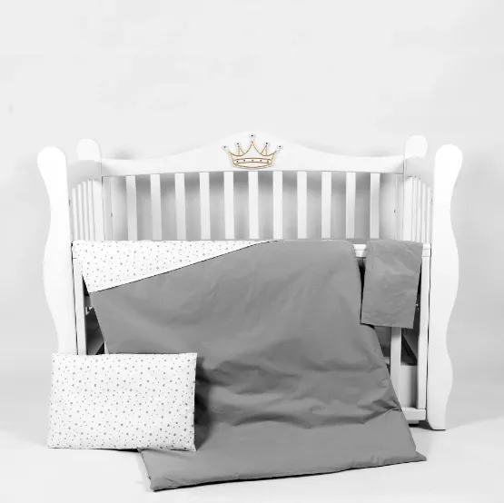 Lenjerie de pătuț PM Stele Gri (3 piese), 120x60 cm