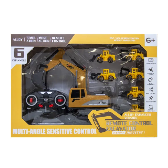 Excavator cu t/c baterie, 6 funcții, cu lumină și sunet, galben, cod 632023