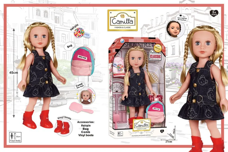 Păpușă din vinil de 45 cm, într-o rochie neagră, cu o umbrelă A931G