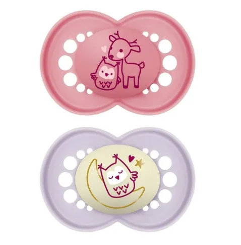Suzeta ortodontica din silicon MAM Original Day and Night Planet Love Girl (16+ luni), 2 buc.