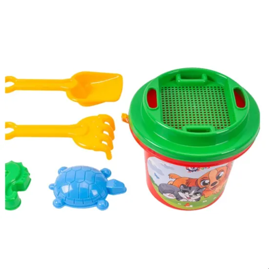 Set pentru nisip cu găletușă, sită și accesorii, Technok (1189) Set pentru nisip cu găletușă, sită și accesorii, Technok (1189)