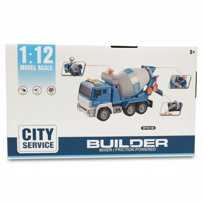 Autobetonieră cu inerție 1:12 (lumină) albastră, cod 1835D Autobetonieră cu inerție 1:12 (lumină) albastră, cod 1835D