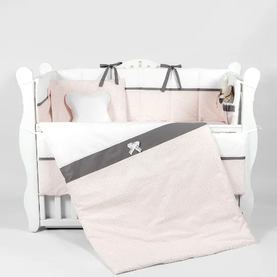 Lenjerie de pătuț 8 piese PM Renaissance Buline Roz