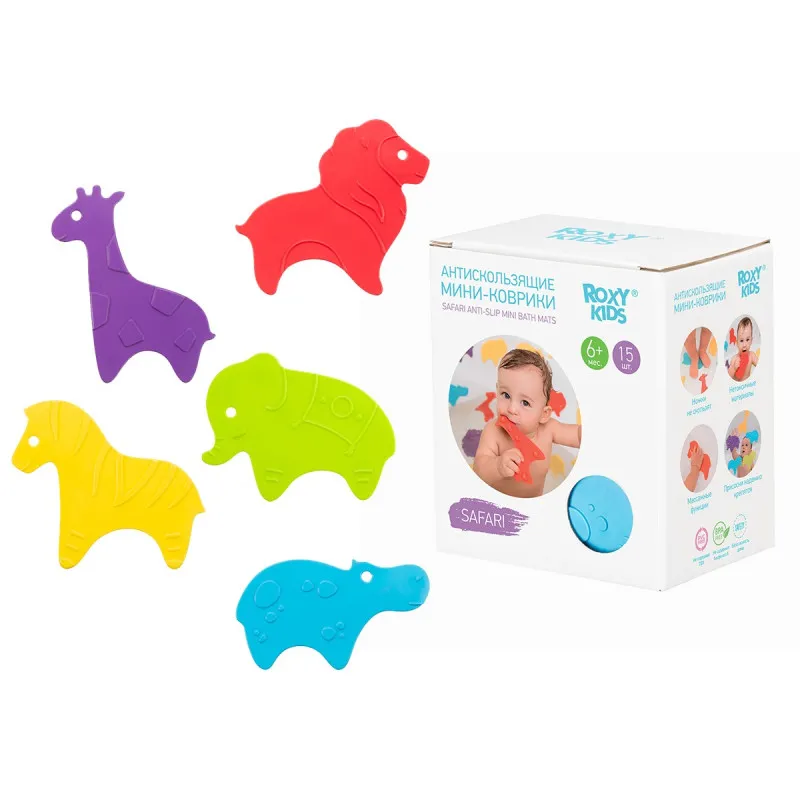 Set de mini-covorase anti-alunicare Roxy Kids „Safari”, 15 buc. (RBM-015-SF)