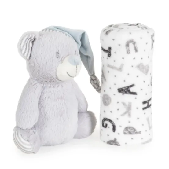 Păturică cu jucărie Moni Bear White&Grey, 90x75 cm