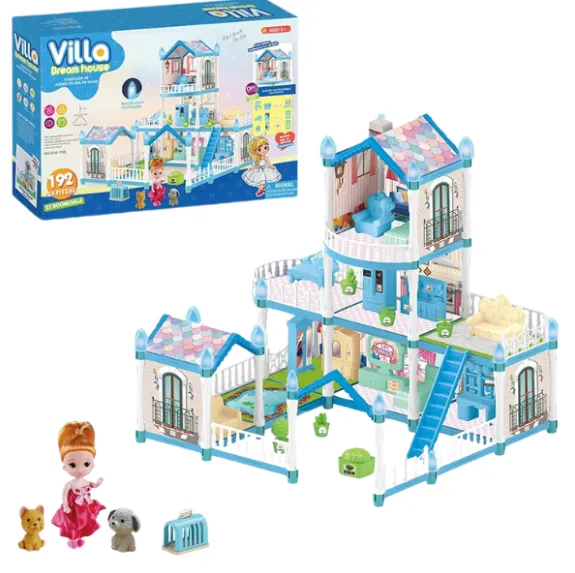 Căsuță pentru păpuși „Vila Visurilor” + accesorii, cu iluminare de noapte, 192 elem.
