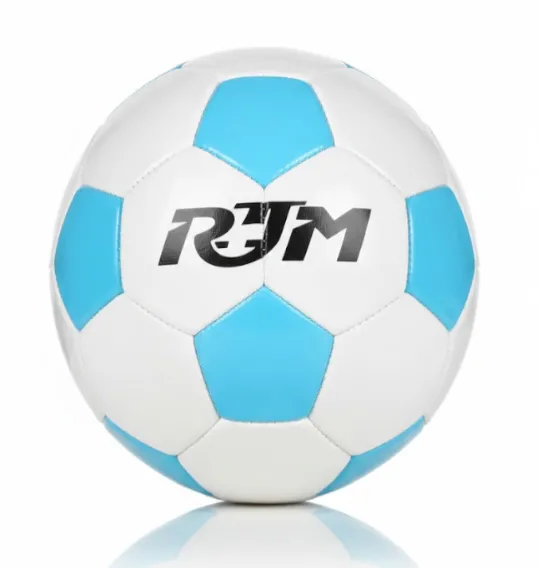 Minge de fotbal Size 5, cusută la mașină, alb-albastru deschis, cod 2126D.