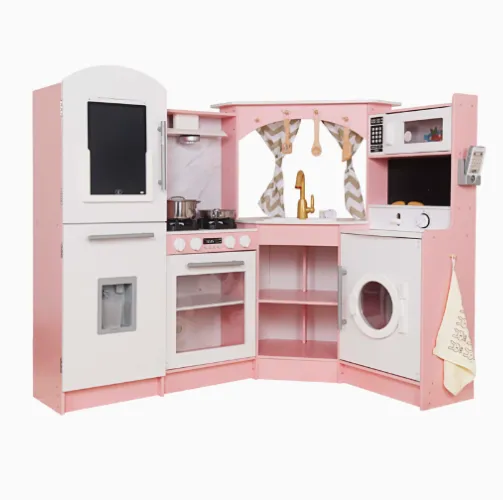 Bucătărie din lemn cu accesorii și funcții, 134*80*99cm, roz, W10C933J