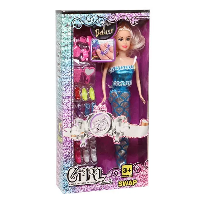 Păpușă Sirenă cu accesorii, 29 cm, coadă albastră, cod 879071