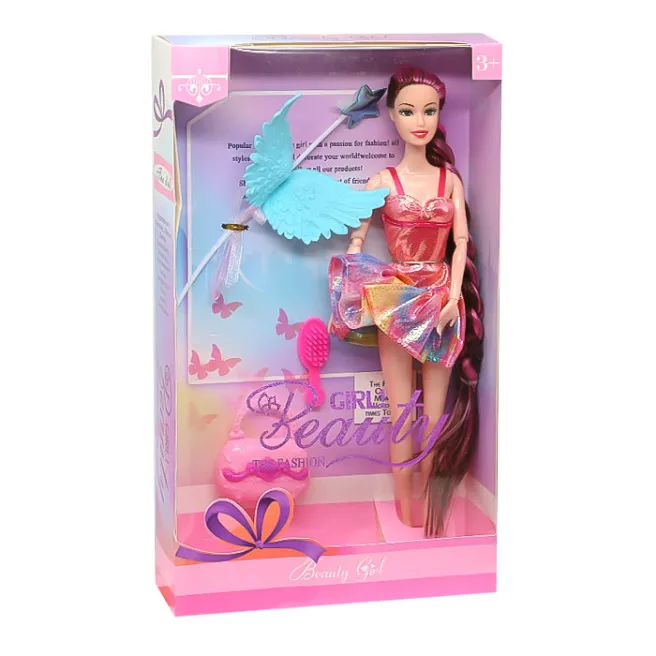 Păpușă în rochie cu păr lung, cu baghetă magică și accesorii, 28 cm, cod 852013