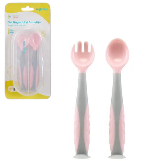 Set lingurita si furculita U-Grow, roz