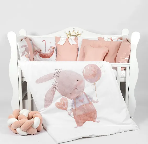 Lenjerie de pătuț 8 piese PM Cosiță Iepuraș Roz