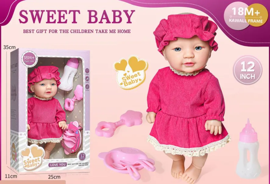 Păpușă din vinil 30 cm în rochie fuchsia 12-E2C