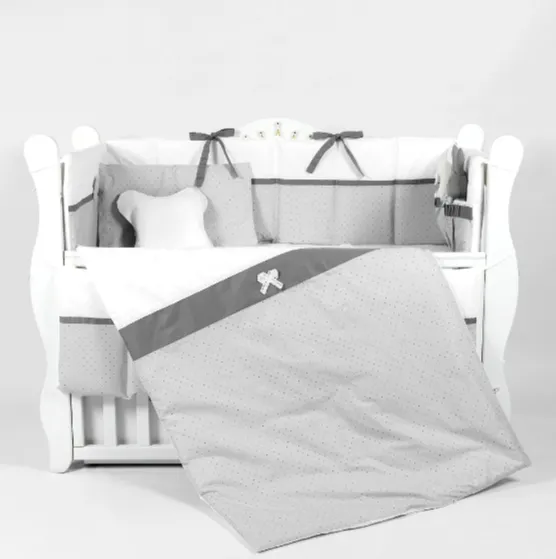 Lenjerie de pătuț 8 piese PM  Renaissance Buline Gri