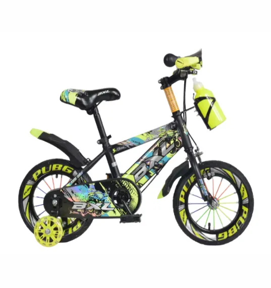 Bicicletă pentru copii cu 4 roți, 14 inch, galbenă, cod 2302D