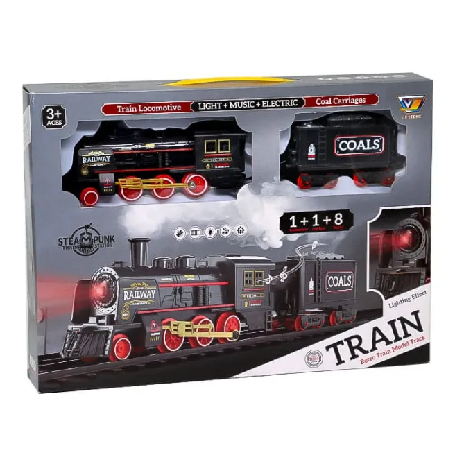 Jucărie Tren retro cu lumină, sunet și cale ferată rotundă, cod 832041