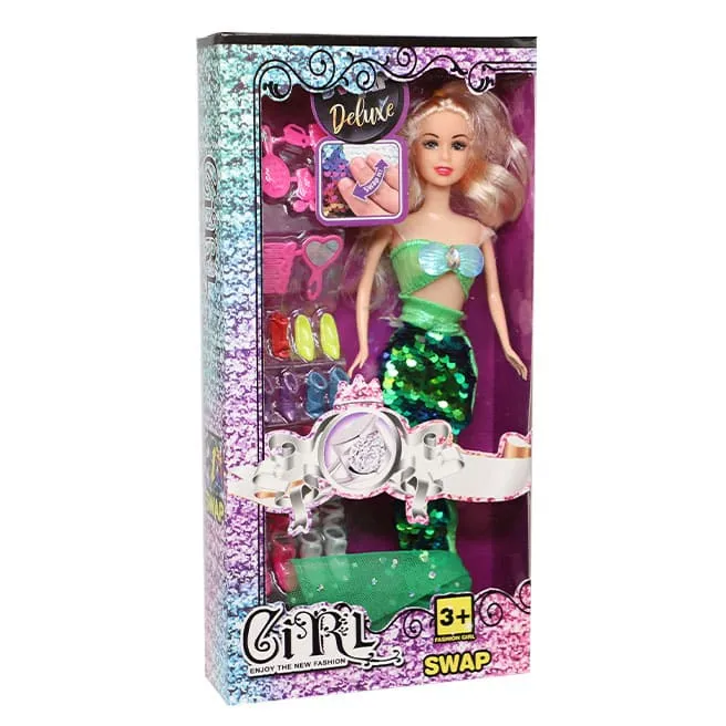 Păpușă Sirenă cu accesorii, 29 cm, coadă verde, cod 879067