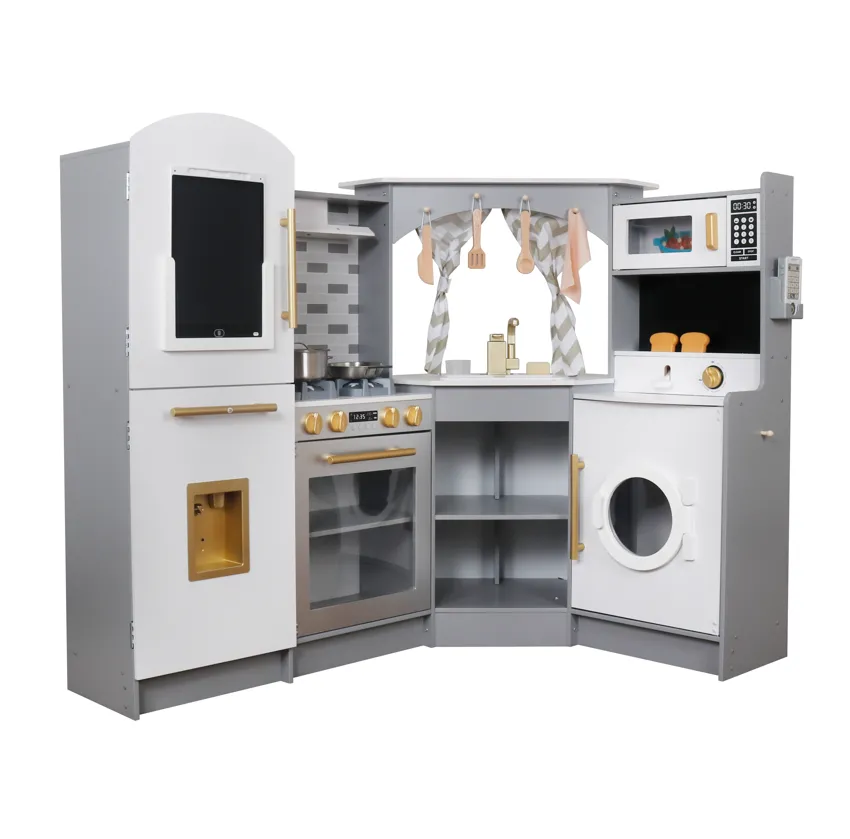 Bucătărie din lemn cu accesorii și funcții, 134*80*99cm, gri, W10C933C