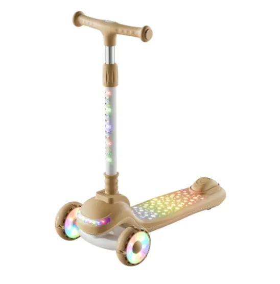 Trotinetă pentru copii cu 3 roți luminoase, platformă cu muzică și lumini, ghidon cu lumini, bej, RTM Scooter (40236)