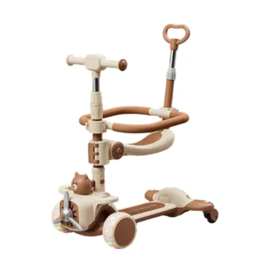 Trotinetă pentru copii 6 în 1 cu scaun, mâner parental, roți luminoase și muzică, bej, RTM Scooter (91573)