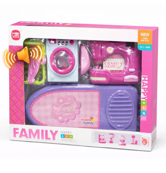 Set de joacă „Mașină de cusut + Fier de călcat + Masă de călcat” cu abur și lumină, roz,cod 952008