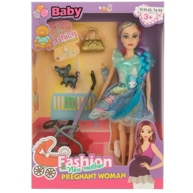 Păpușa „Mama și bebeluș”, cu un câine gri, cod 919143