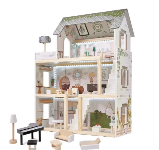 Casă de păpuși din lemn, 61,3 x 26,4 x 77,4 cm, gri, W06A413C