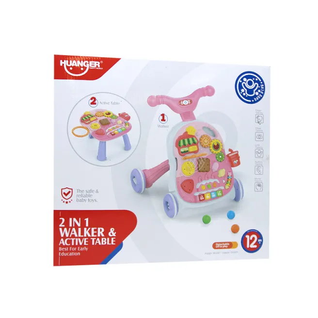 Set de joaca 2 in 1 masuta-premergator, culoare roz, cod 612029