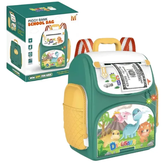 Seif pentru copii în formă de ghiozdan cu dinozauri