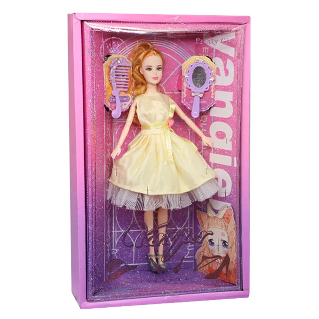 Păpușă în rochie galbenă și accesorii, 28 cm, cod 880289