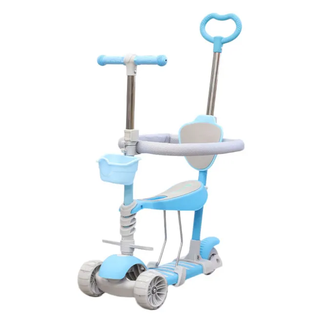 Trotinetă pentru copii 5 în1 (protecție,suport), albastră